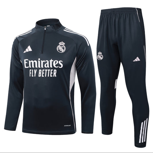 25/26 Real Madrid Black and White Tracksuit