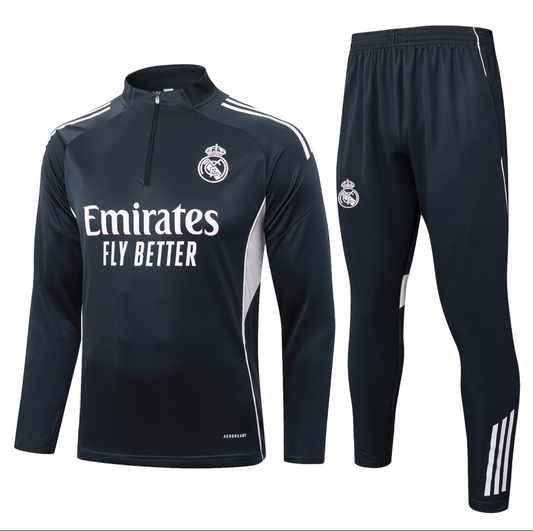 25/26 Real Madrid Black and White Tracksuit